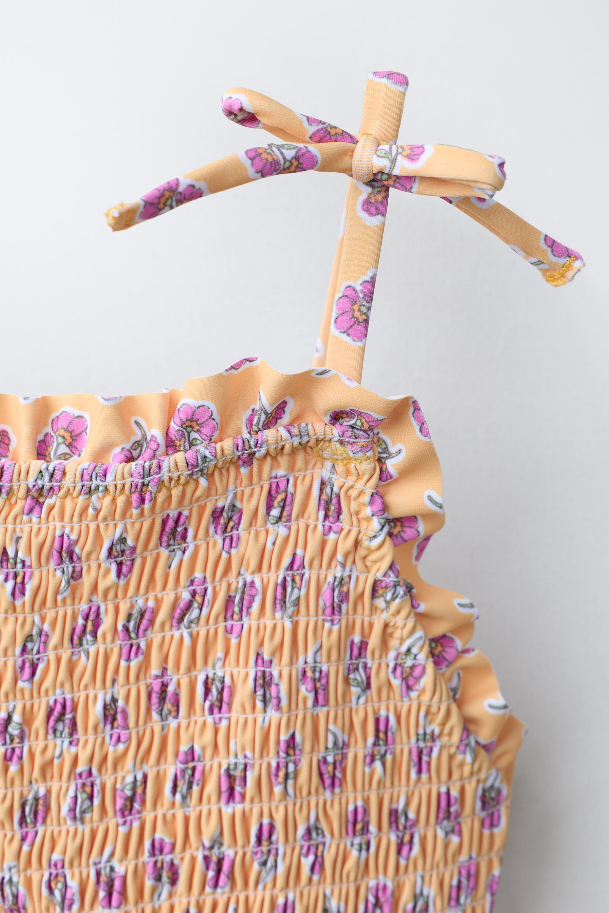 MAILLOT DE BAIN NID D'ABEILLE À FLEURS (6-14 ANS)